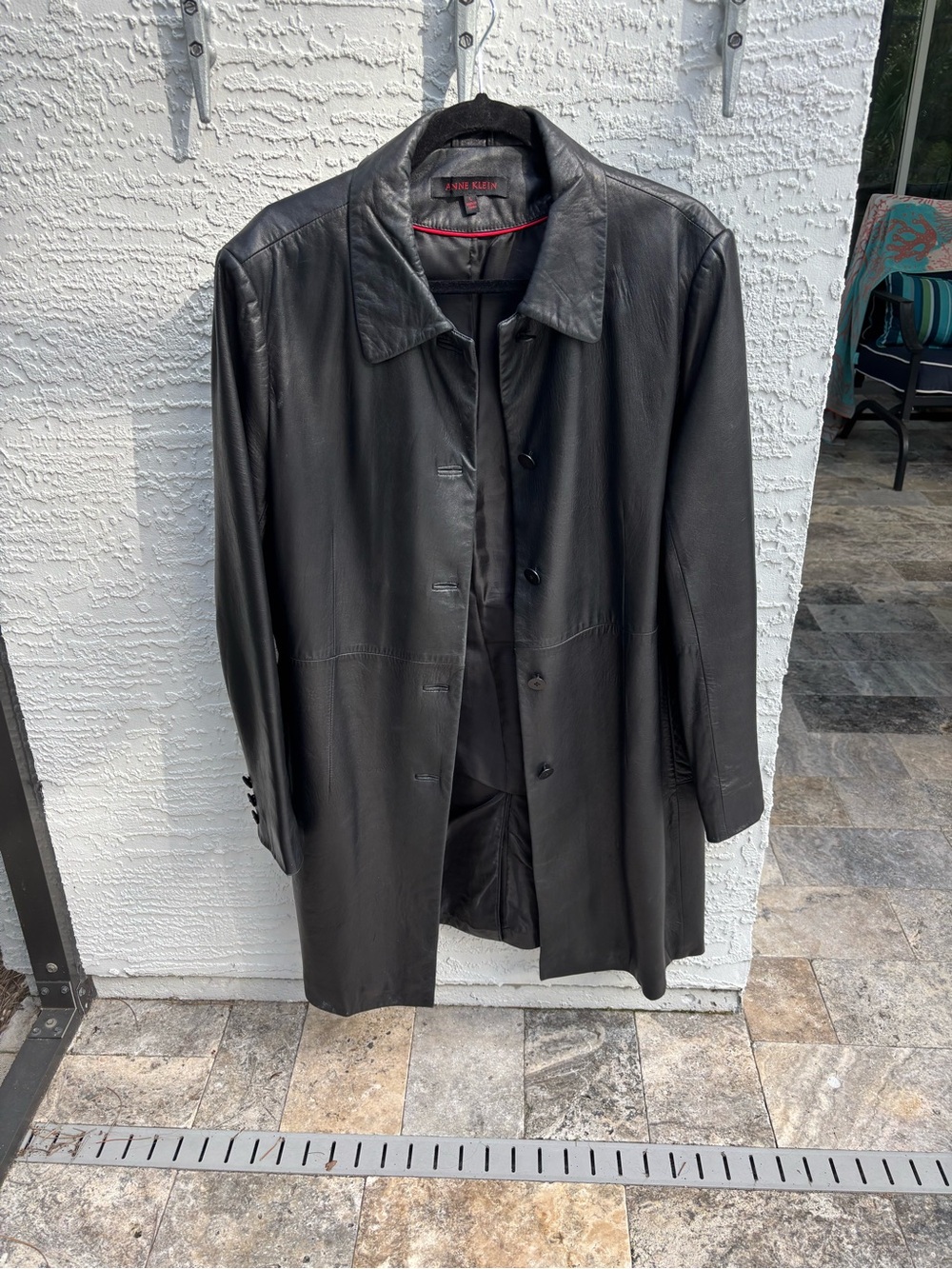 Anne Klein Woman’s Black Leather Trench Coat Large